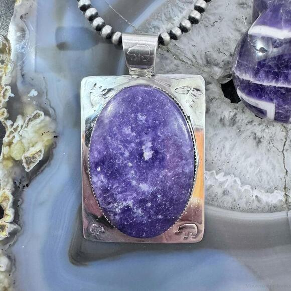 Frank Chavez Native American Sterling Silver Oval Charoite Unisex Pendant
